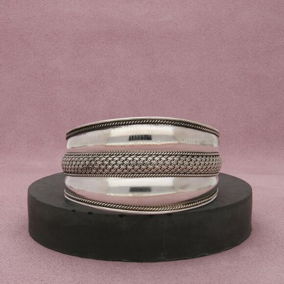 sterling silver bali wide braided cuff bracelet size 7in - Picture 1 of 3